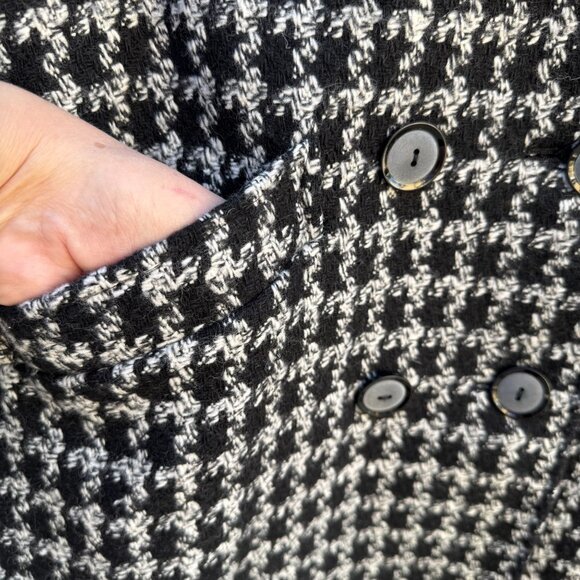 Bestrend Vintage Black & White Houndstooth Wool Blend Chic Outerwear Dress Coat - Picture 6 of 11